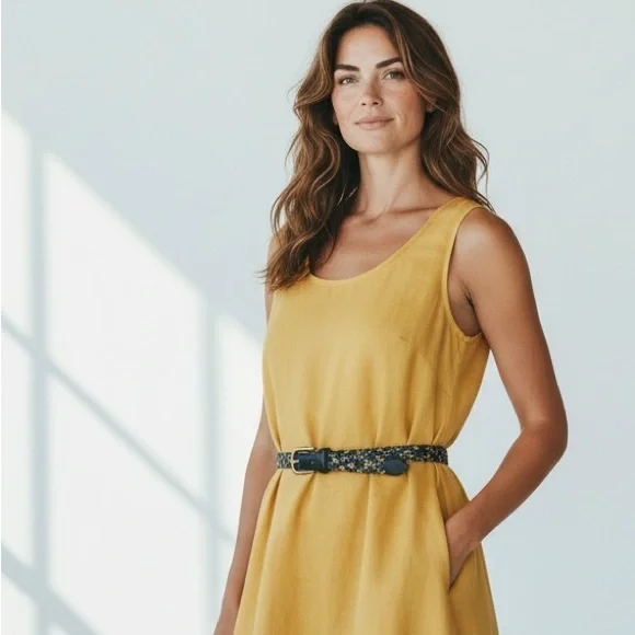 Vintage Leather and Silk Braided Women's Belt in Blue and Gold - Picture 4 of 11